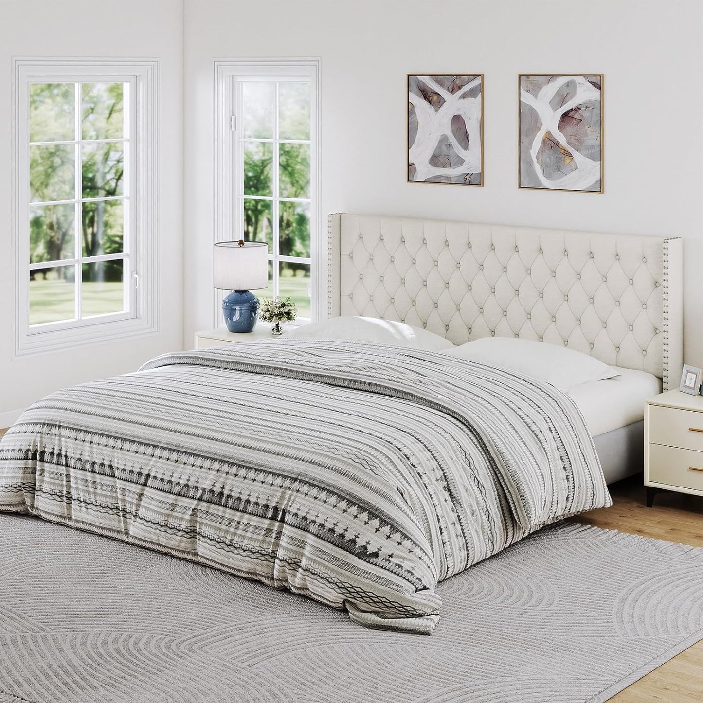 King Size Headboard Only, Wingback Wall Mount Headboard King Size for Adjustable Bed Featuring High-Density Sponge Padding, Luxury Texture Easy Assembly Comfort and Style, Ivory