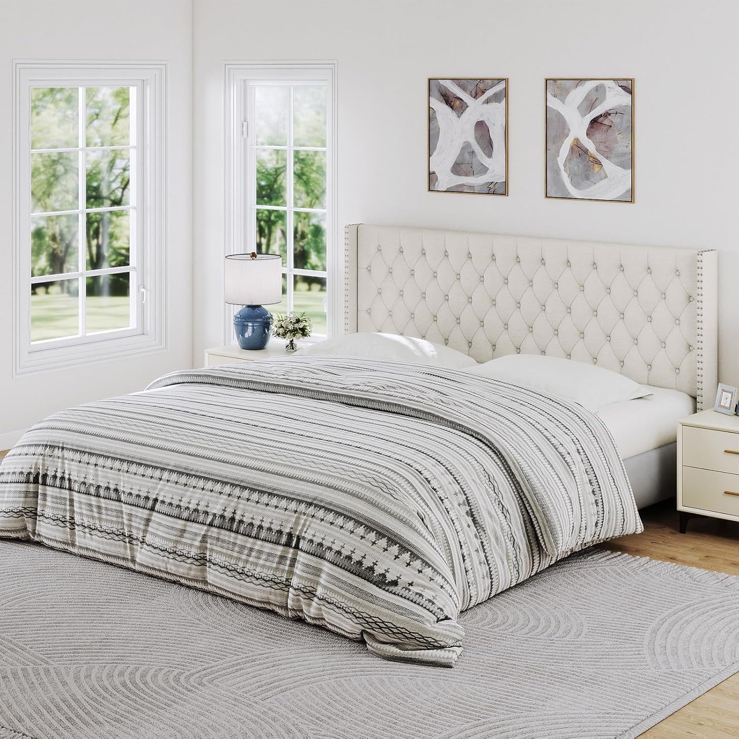 King Size Headboard Only, Wingback Wall Mount Headboard King Size for Adjustable Bed Featuring High-Density Sponge Padding, Luxury Texture Easy Assembly Comfort and Style, Ivory
