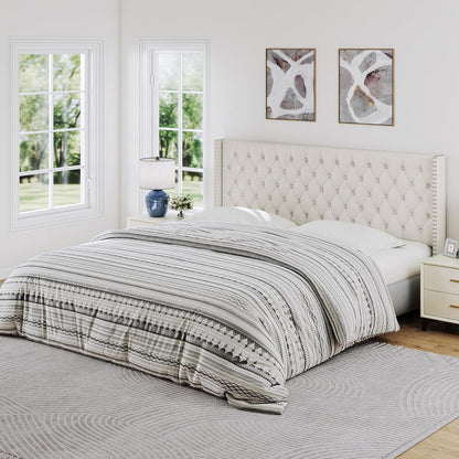King Size Headboard Only, Wingback Wall Mount Headboard King Size for Adjustable Bed Featuring High-Density Sponge Padding, Luxury Texture Easy Assembly Comfort and Style, Ivory