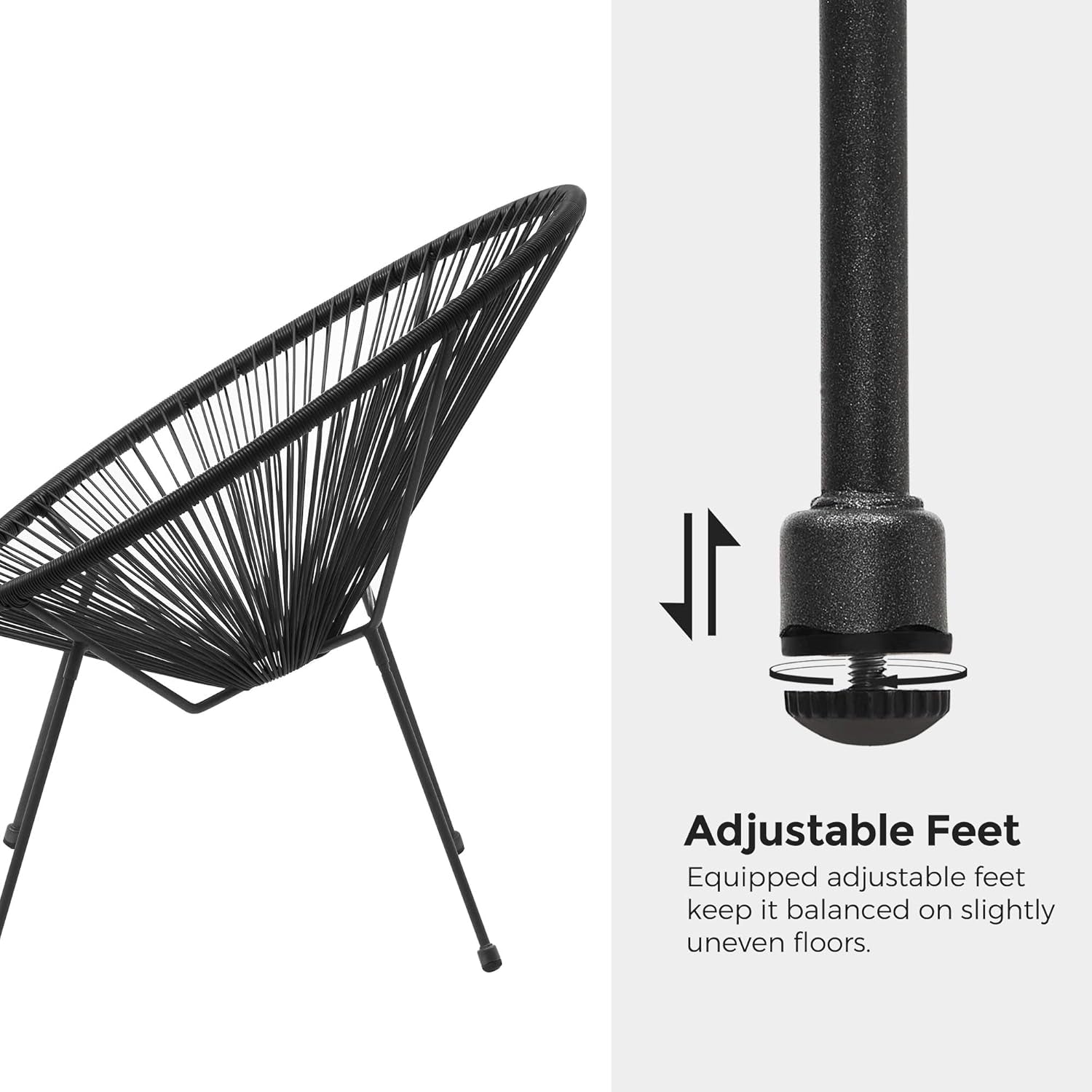 3-Piece Outdoor Seating Acapulco Chair, Modern Patio Furniture Set, Glass Top Table and 2 Chairs, Indoor and Outdoor Conversation Bistro Set, Ink Black UGGF011B01