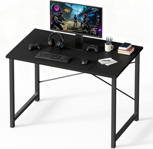 40 Inch Computer Office Desk for Small Spaces, Writing Gaming Work Desk Modern Study Table with Storage Bag & Headphone Hook Home Bedroom, Black