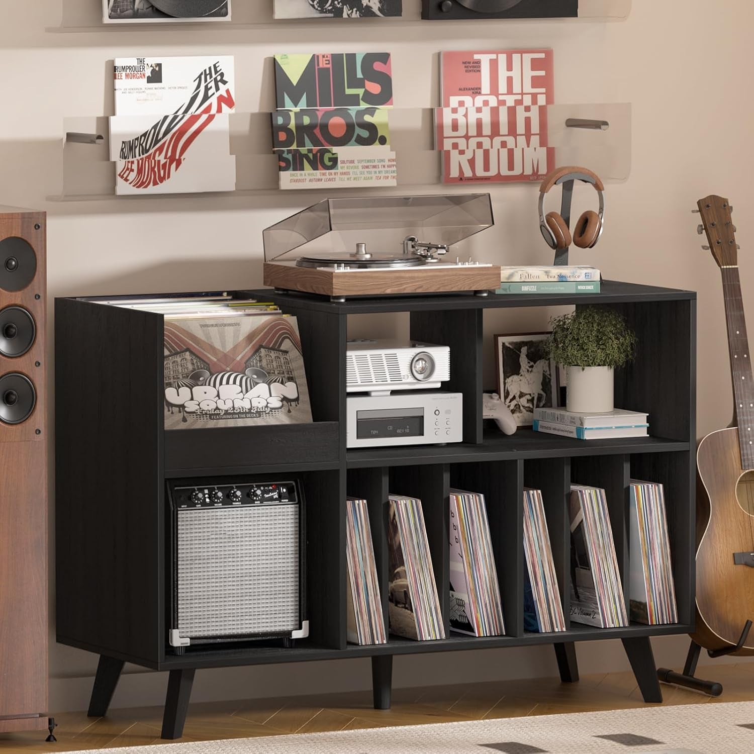 Large Record Player Stand, 48''Turntable Stand with Storage, Vinyl Record Holder with Display Area, Record Player Table Holds up to 450 Albums, Record Stand for Music Room Living Room