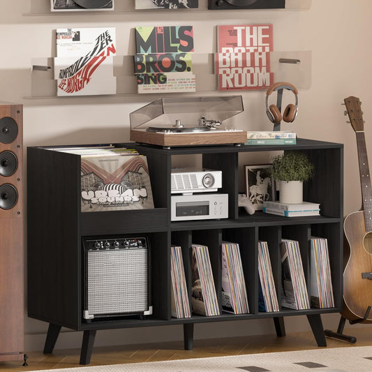 Large Record Player Stand, 48''Turntable Stand with Storage, Vinyl Record Holder with Display Area, Record Player Table Holds up to 450 Albums, Record Stand for Music Room Living Room