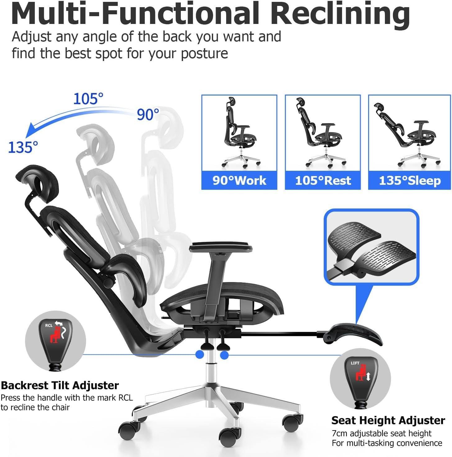 Ergonomic Mesh Office Chair with 3D Adjustable Armrest,Plastic Frame High Back Desk Computer Chair Ergo3D Ergonomic Office Chair with Wheels for Home & Office Black