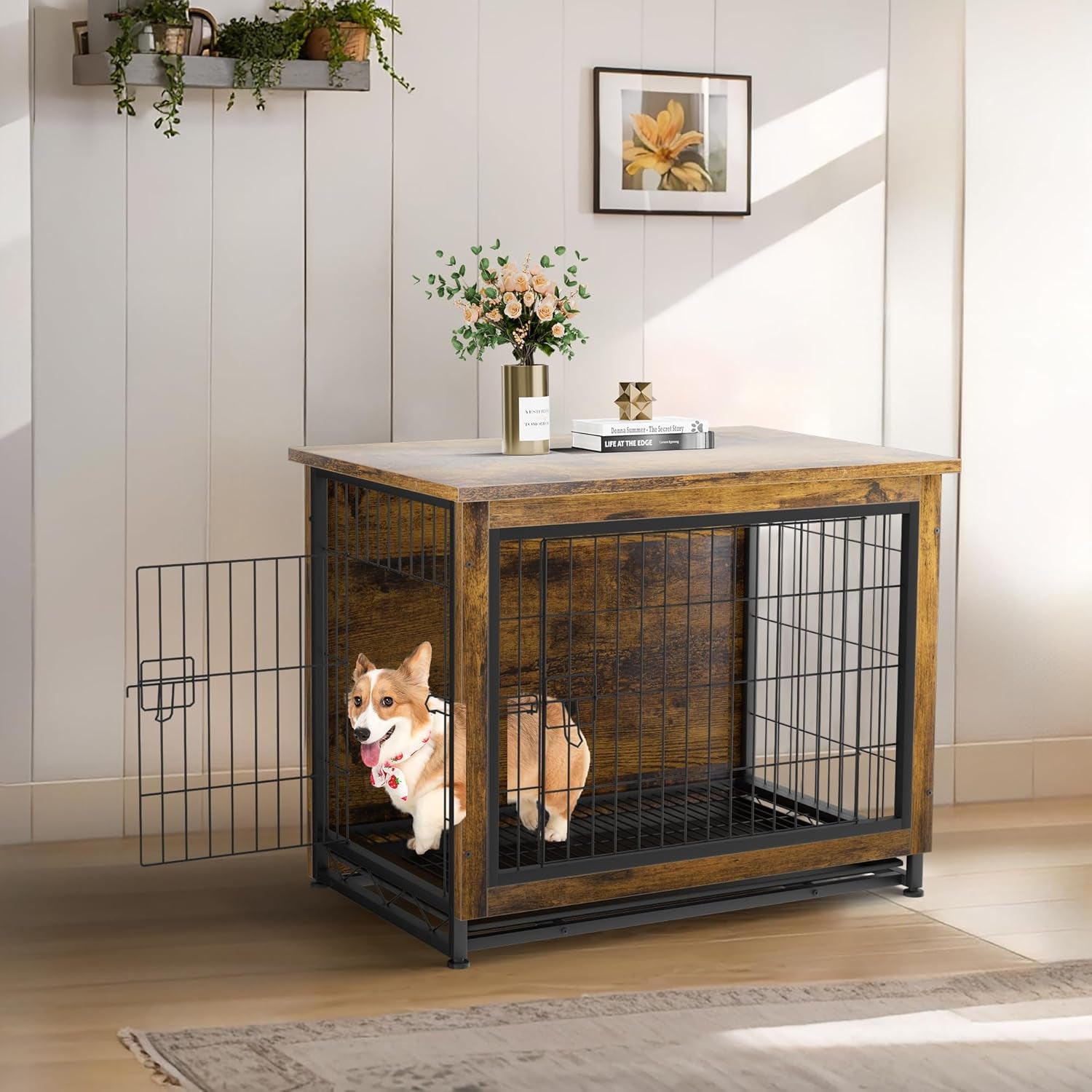 Dog Crate Furniture, Wooden Dog Crate Table, Dog'S Furniture with Double-Doors, Indoor Dog Kennel, Dog Cage/Brown/Xl