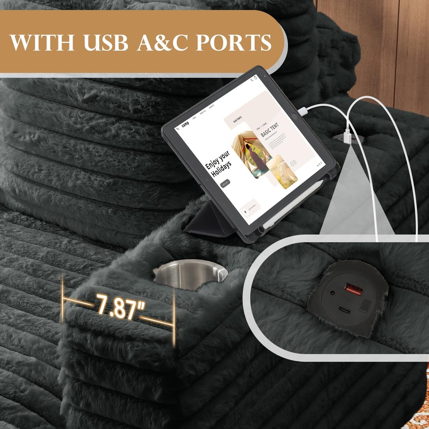 60" Chaise Lounge Chair Indoor, Upgraded Oversized Comfy Sofa Bed, Fluffy Plush Faux Fur Sleeper Couch Lazy Chair Bed, Reading Chairs Cloud Couches for Living Room,Dark Grey