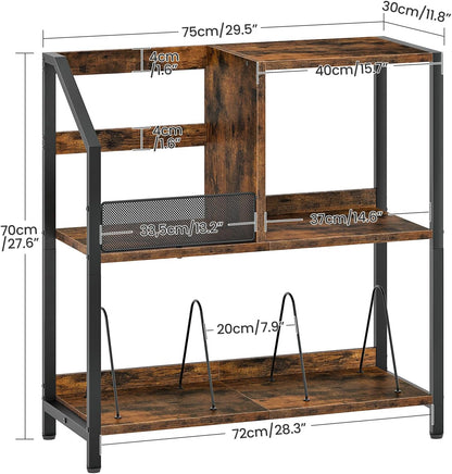 Large Record Player Stand, Vinyl Record Holder, Vinyl Display Rack, Rustic Turntable Display Stand, for Books, Rustic Brown and Black TCW08BF