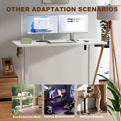 55 Inch Large Electric Standing Desk,Sit to Stand Up, Heights Adjustable, Work Home Office Computer Table for Study, Walking Pad, Writing, and Games, Wooden Desktop Desks, White