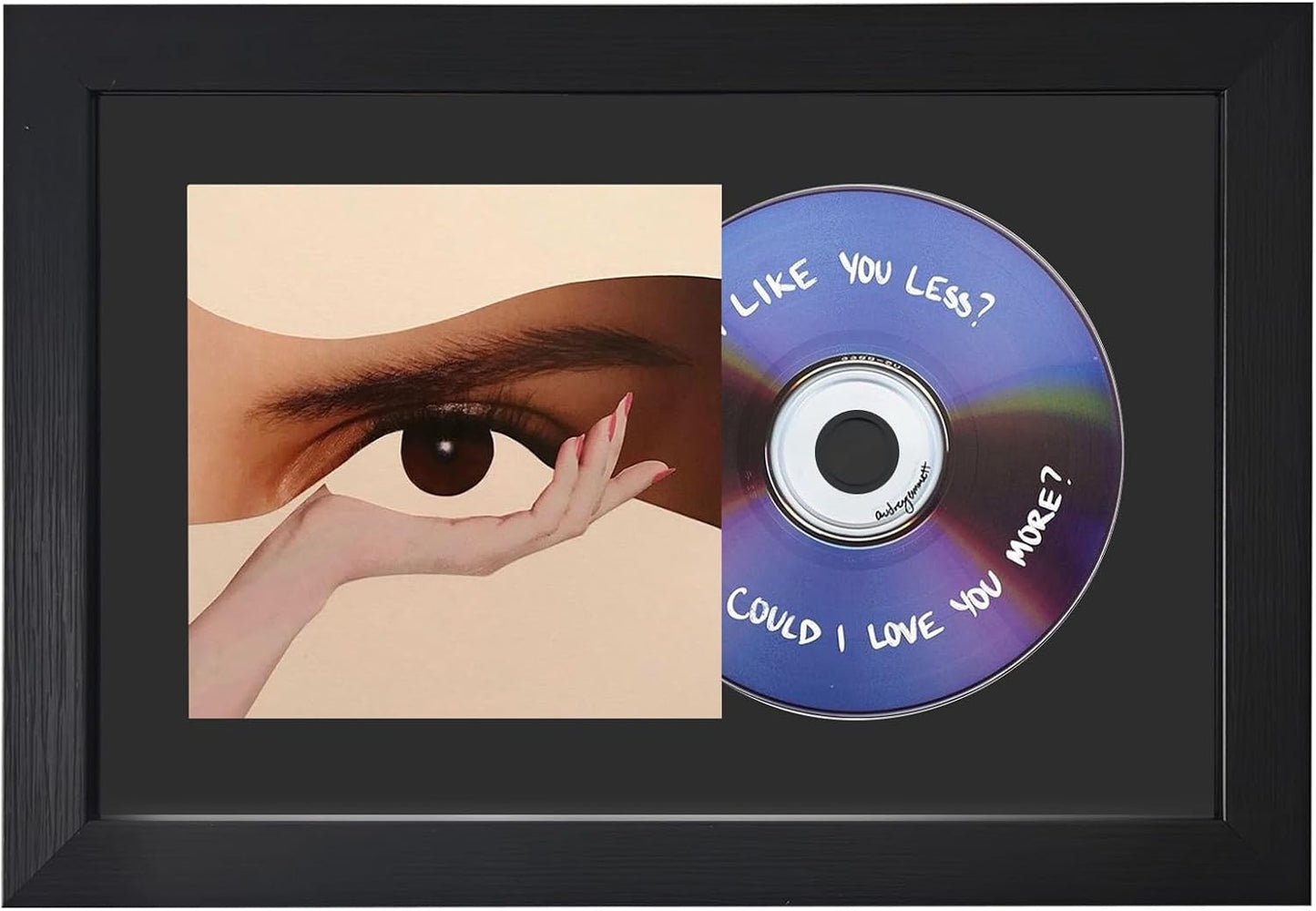 CD Display Frame 11.4"X7.9" with EVA Flocked Liner, Black Wood Grain Look, Acrylic Front, for Cover and Disc, Wall or Tabletop Display, Horizontal & Vertical