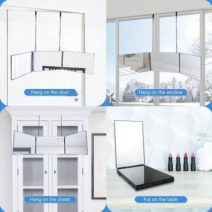 3 Way Mirror for Hair Cutting,360 Trifold Mirror with Height Adjustable Telescoping Hooks,And 5X Magnification,For Makeup, Hair Styling