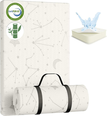 Bamboo Pack and Play Mattress Pad Breathable 38X26 Waterproof Baby Mattress for Pack N Play Matress Topper Waterproof with Strap