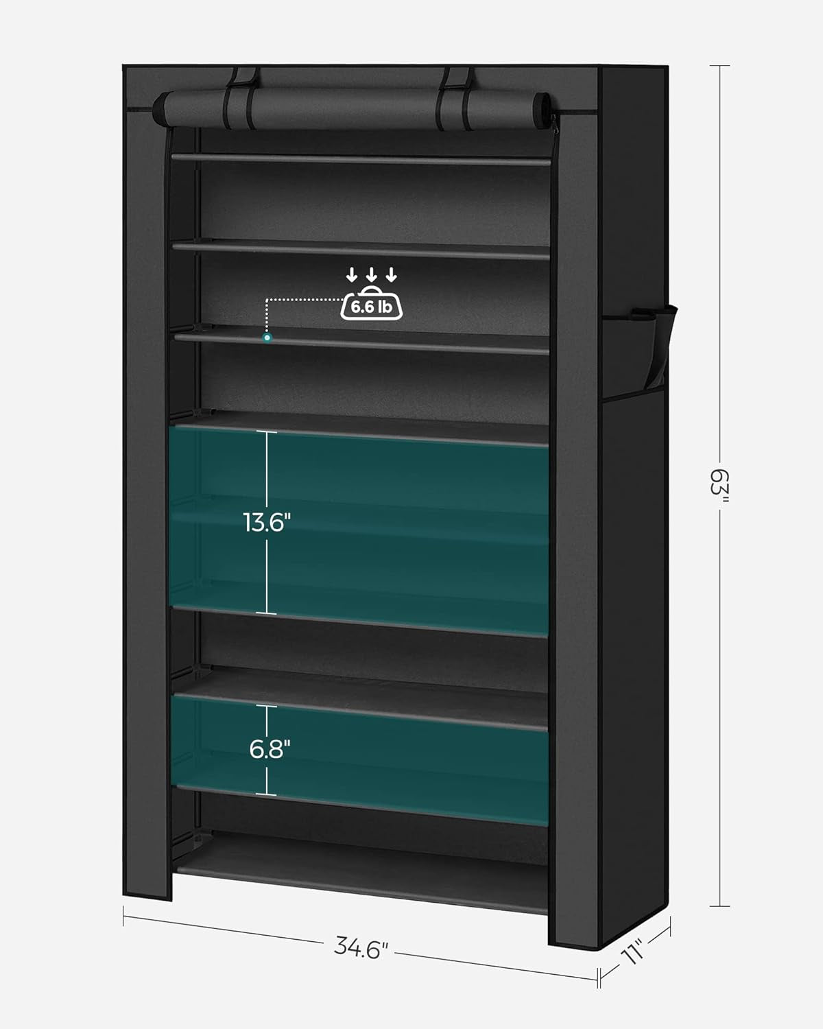Shoe Rack with Non-Woven Fabric Cover, 9 Tier Storage Shelf for 40-50 Pairs of Shoes, Entryway, Suitable for Sneakers, High Heels, Flats, and Boots, Black URXJ36HV1