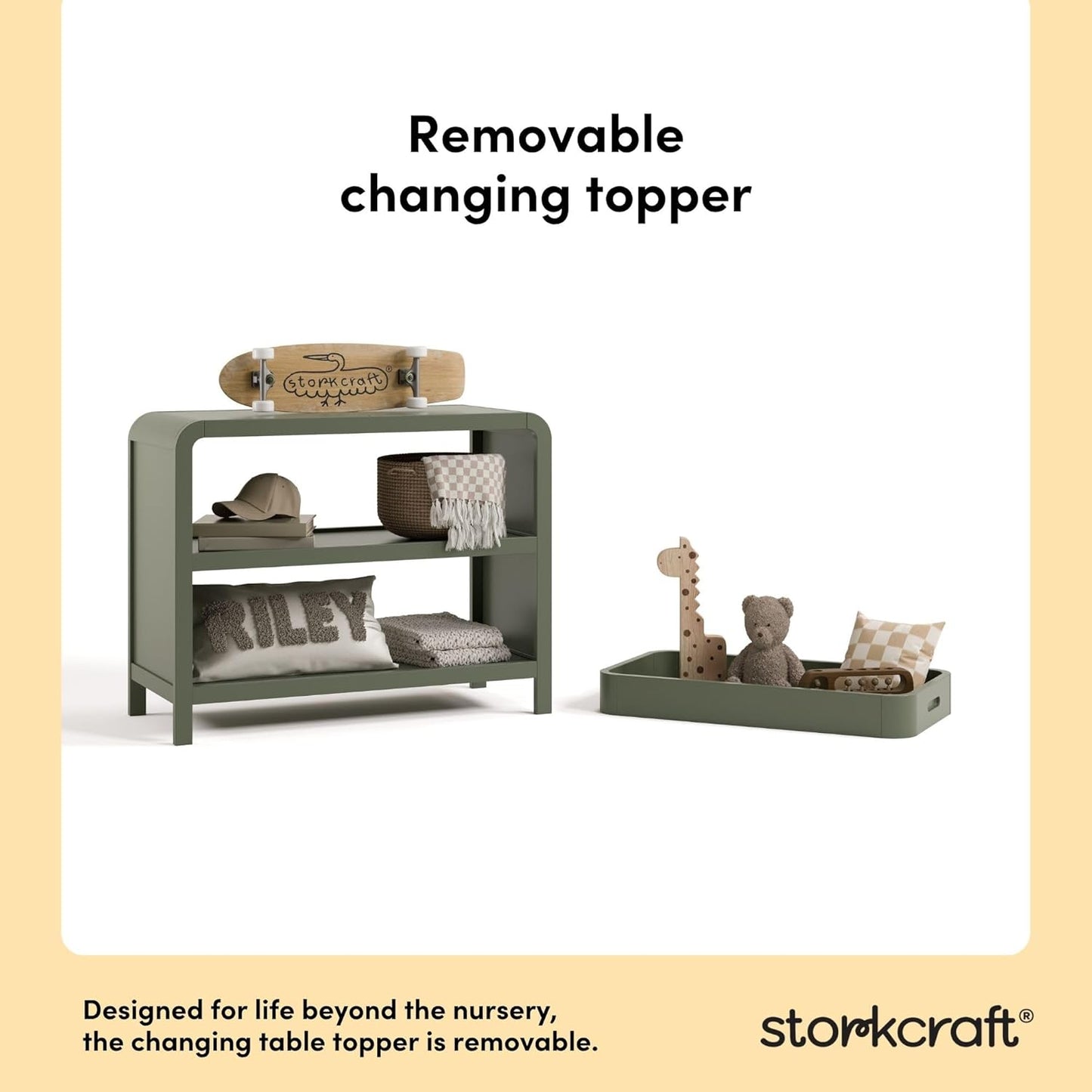 Santos Changing Table (Olive) – GREENGUARD Gold Certified Baby Changing Table, Solid Wood Changing Table for Baby, Removable Changing Topper Fits Standard-Size Changing Pad