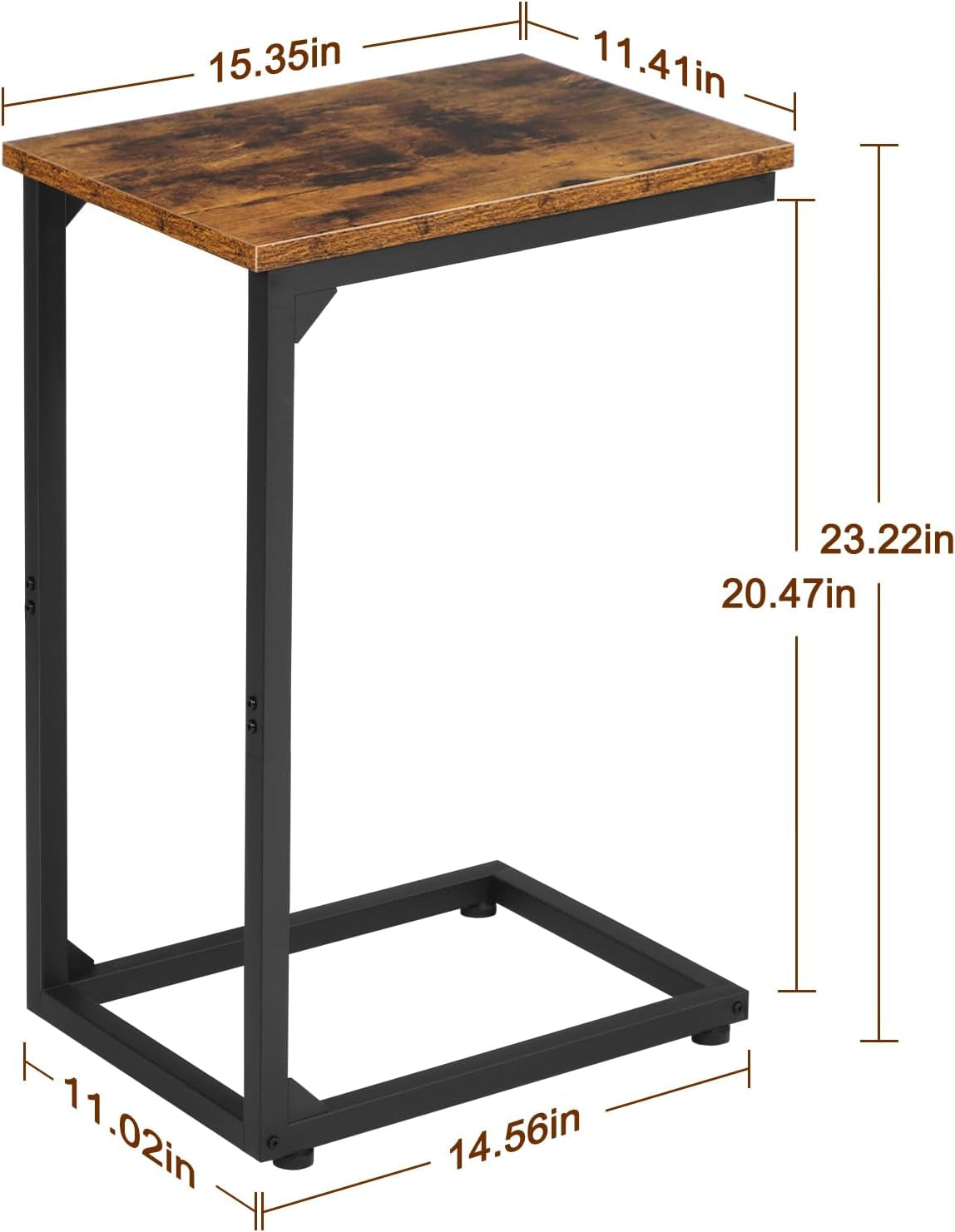 C Shaped Side Table, End Tables Living Room Set of 2, Slide under Couch Table for Sofa, TV Trays for Bedroom, Small Space, Rustic Brown HET02CBR