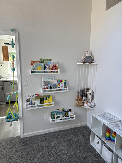 Stuffed Animal Storage Toy Organizer(Patented) - Corner Stuffed Animal Holder Length Adjustable - Stuffed Animal Wall Storage for Nursery Playroom Bedroom Kids Room Decor(White)
