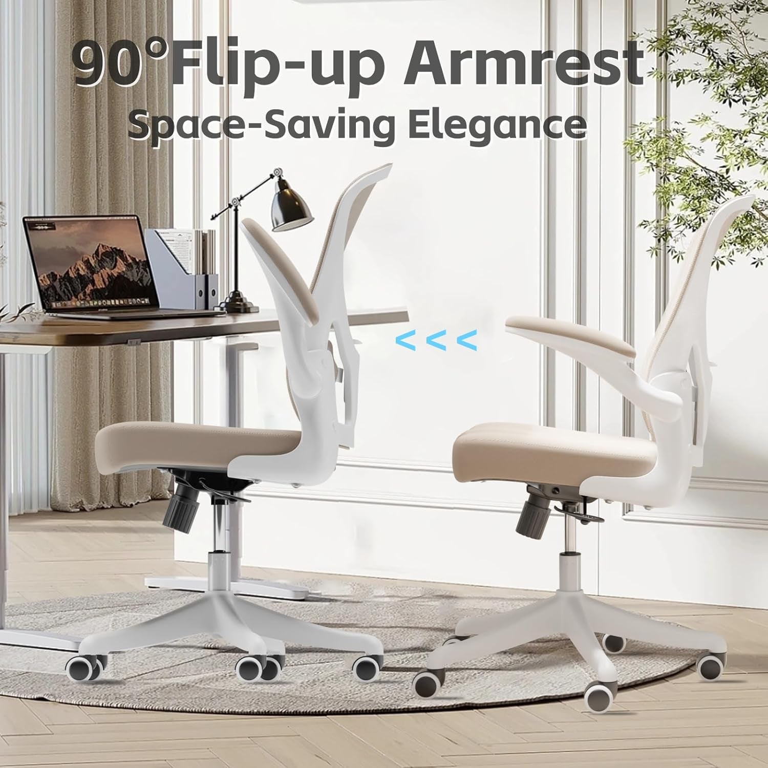 Ergonomic Office Chair with Adjustable Lumbar Support & Flip-Up Armrests - High Back Computer Desk Chair with Thickened Seat Cushion, Rolling Wheels for Home/Office Study Work