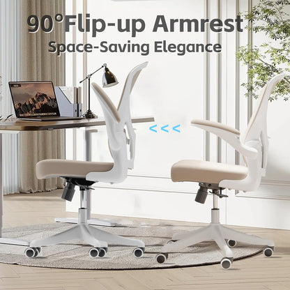 Ergonomic Office Chair with Adjustable Lumbar Support & Flip-Up Armrests - High Back Computer Desk Chair with Thickened Seat Cushion, Rolling Wheels for Home/Office Study Work