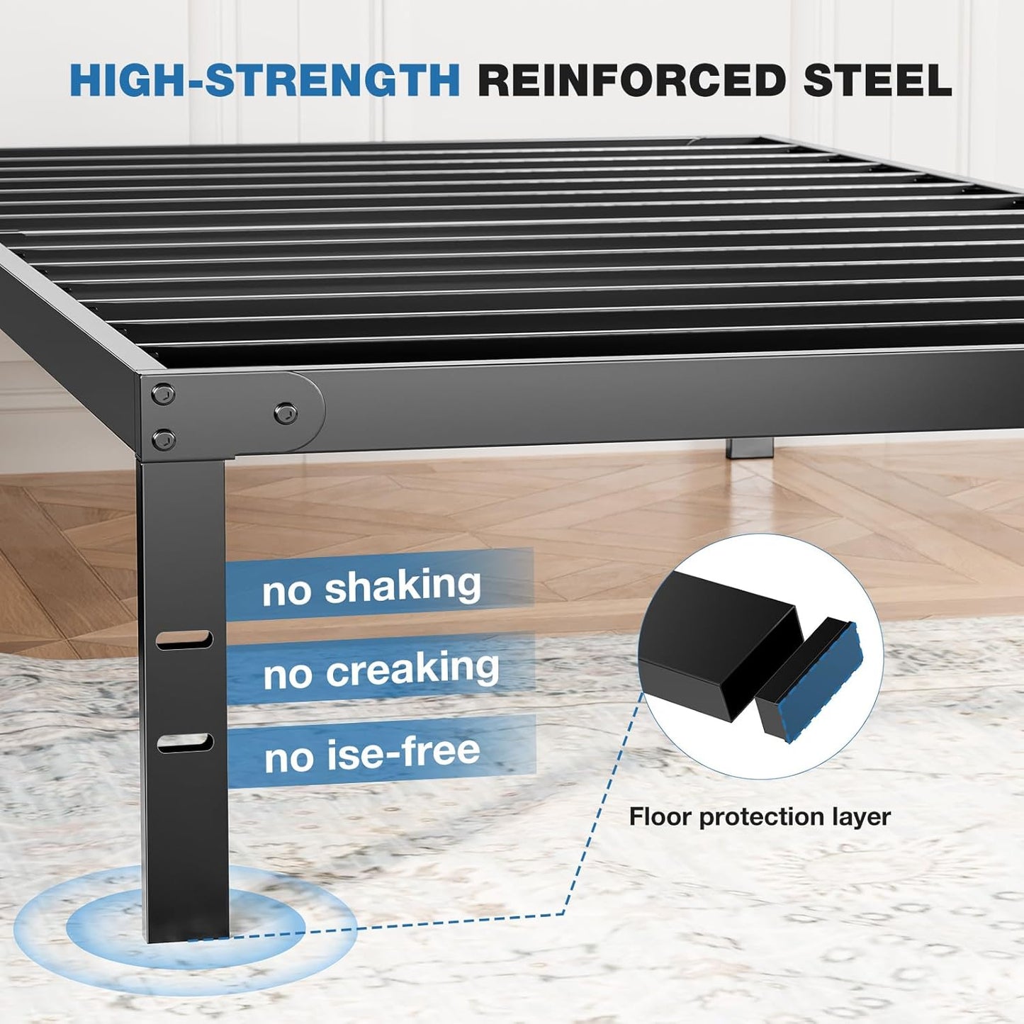 Metal King Bed Frame - 14In High with Storage Space, No Box Spring Needed with Sturdy Steel Slat Support, 2200LBS Heavy Duty for Easy Assembly, Black for Bedroom