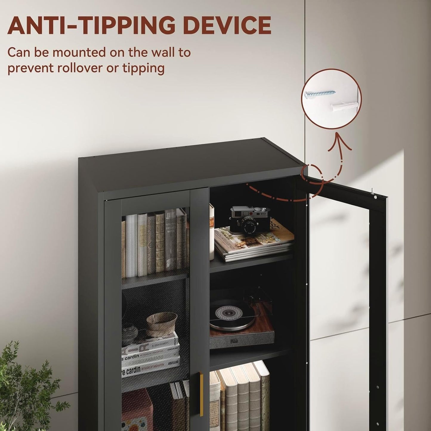 71" Metal Display Cabinet with Glass Doors, Locking Curio Cabinets with 4 Adjustable Shelves, Glass Display Case for Collectibles, Metal Storage Cabinet