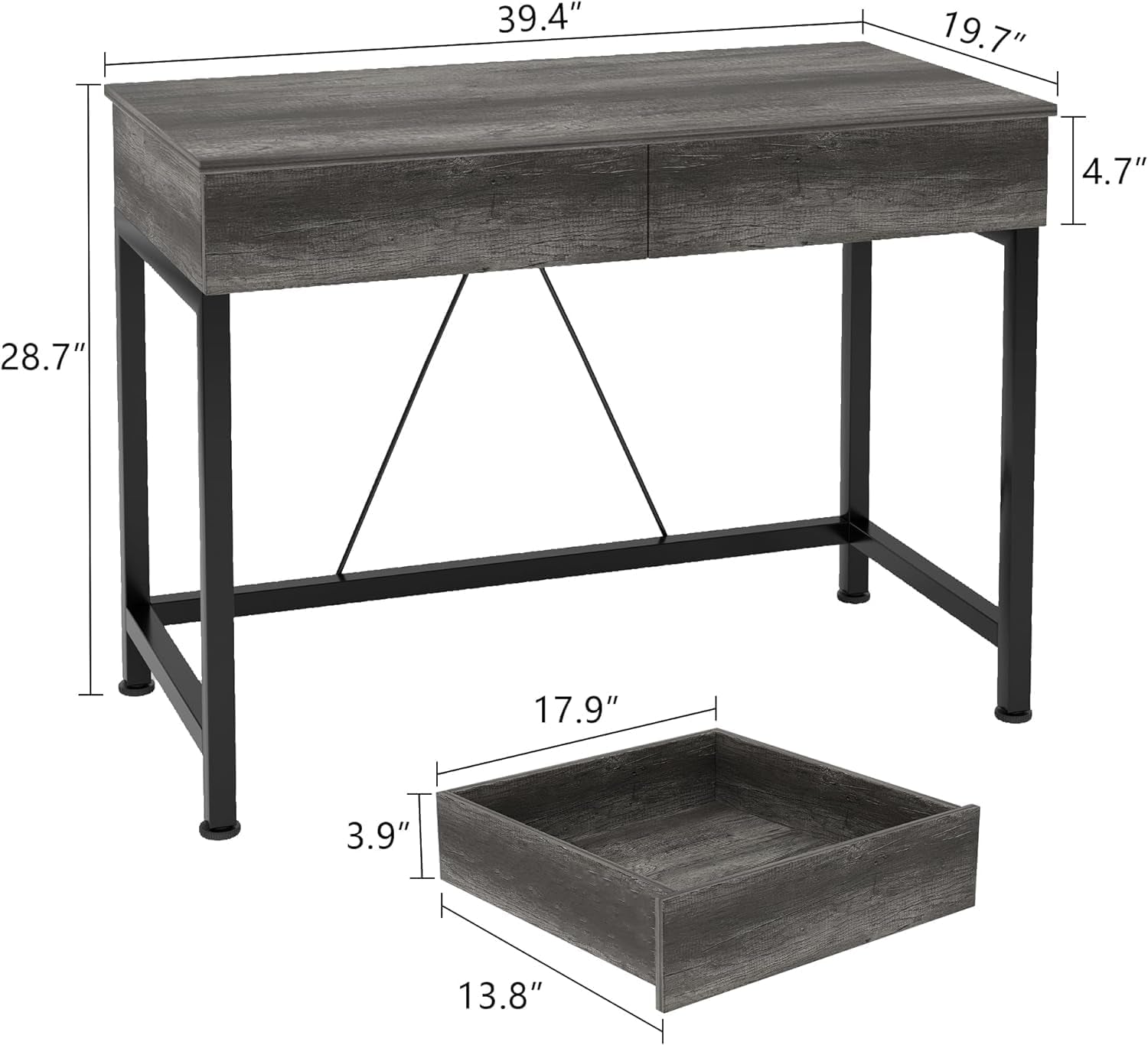 40Inch Small Desk with 2 Wooden Drawers,Vanity Desks for Home Office with Storage, Simple Computer Desk for Small Space,Desk for Bedroom, Modern Writing Work Kids Study Desk Table, Grey Oak
