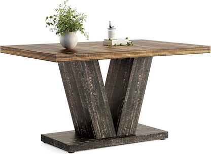 47 Inches Dining Table for 4, Modern Dining Room Tables, Rectangle Kitchen Table with V-Shaped Pedestal, Wooden Dinner Table for Dining Room, Living Room (Rustic Brown & Carbon Black)
