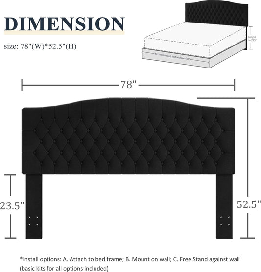 King Headboard Only, Upholstered Headboard King for Adjustable Bed Velvet Tufted Wall Mounted Head Board with Solid Wood Legs Head Board, Black