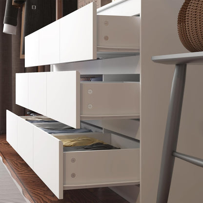 9 Drawer Dresser for Bedroom with Deep Drawers, Large Floor Wood Dressers & Chest of Drawers Handle Free, Modern White Long Dressers for Closet Living Room, Euro Slide (63"W X 15.7"D X 31.5"H)
