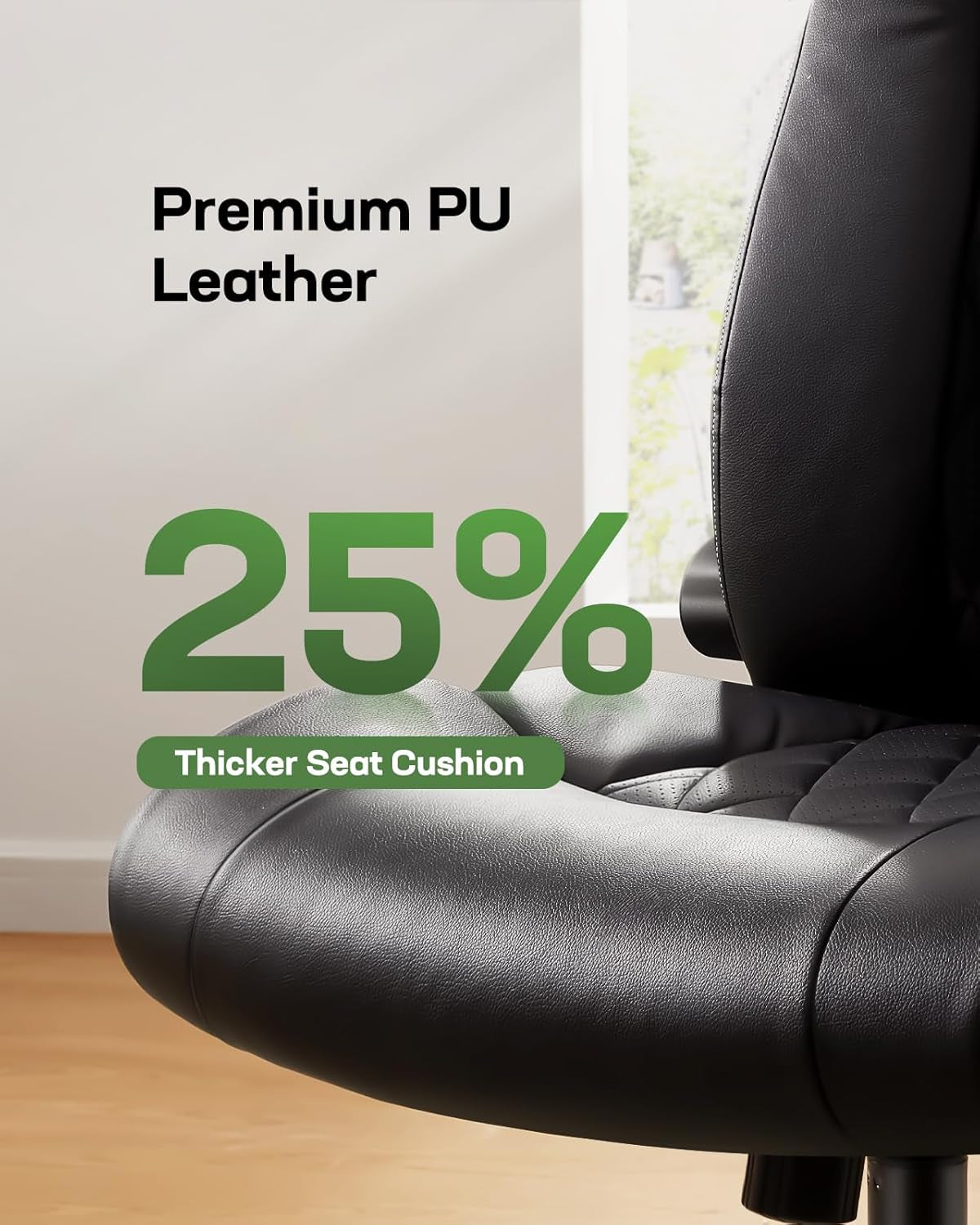 Executive Office Chair with Flip-Up Armrests,Pu Leather Ergonomic Desk Chair Height-Adjustable Swivel Rolling Computer Desk Chair,Black