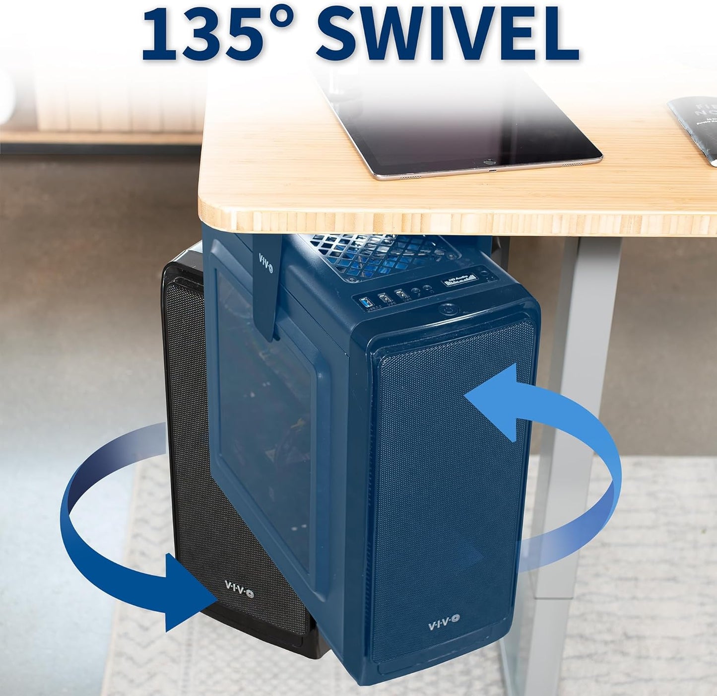 Adjustable under Desk and Wall 3.5 to 7.8 Inch Wide Office PC Mount, Computer Case CPU Machine Holder Stand with Swivel and Secure Locking, Holds 22 Lbs, Black, MOUNT-PC01