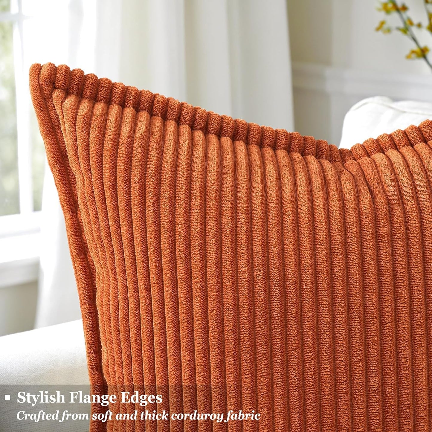 Fall Corduroy Rust Throw Pillow Covers 18X18 Set of 2 Decorative Soft Boho Farmhouse Euro Sham Couch Pillow Covers for Living Room Bed Sofa Broadside Striped Pillow Cases