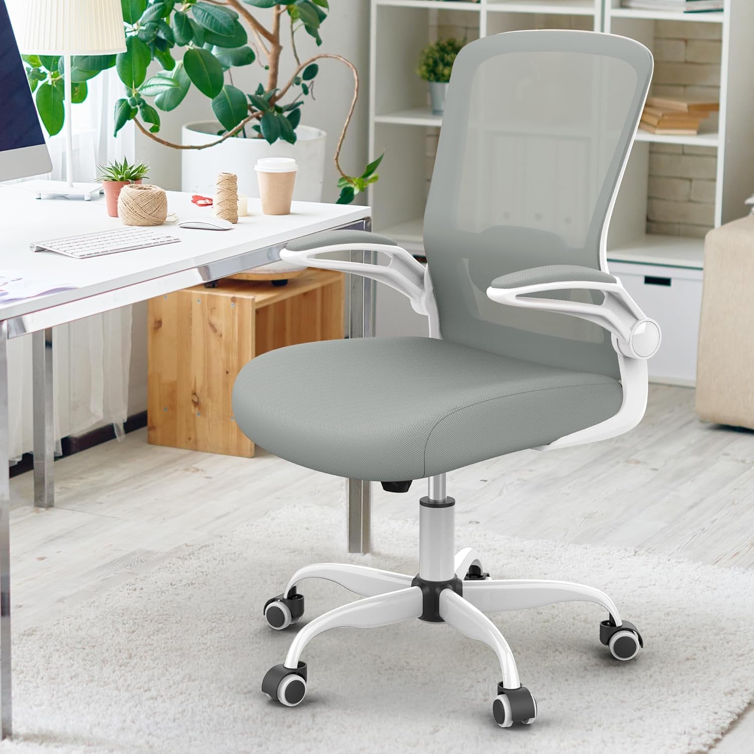 Ergonomic High Back Mesh Office Chair, Adjustable Lumbar Support, Thickened Seat Cushion (Modern, Moon Gray)