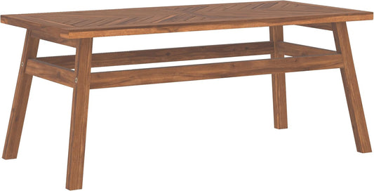 Outdoor Patio Wood Chevron Rectangle Coffee Table All Weather Backyard Conversation Garden Poolside Balcony, 42 Inch, Brown