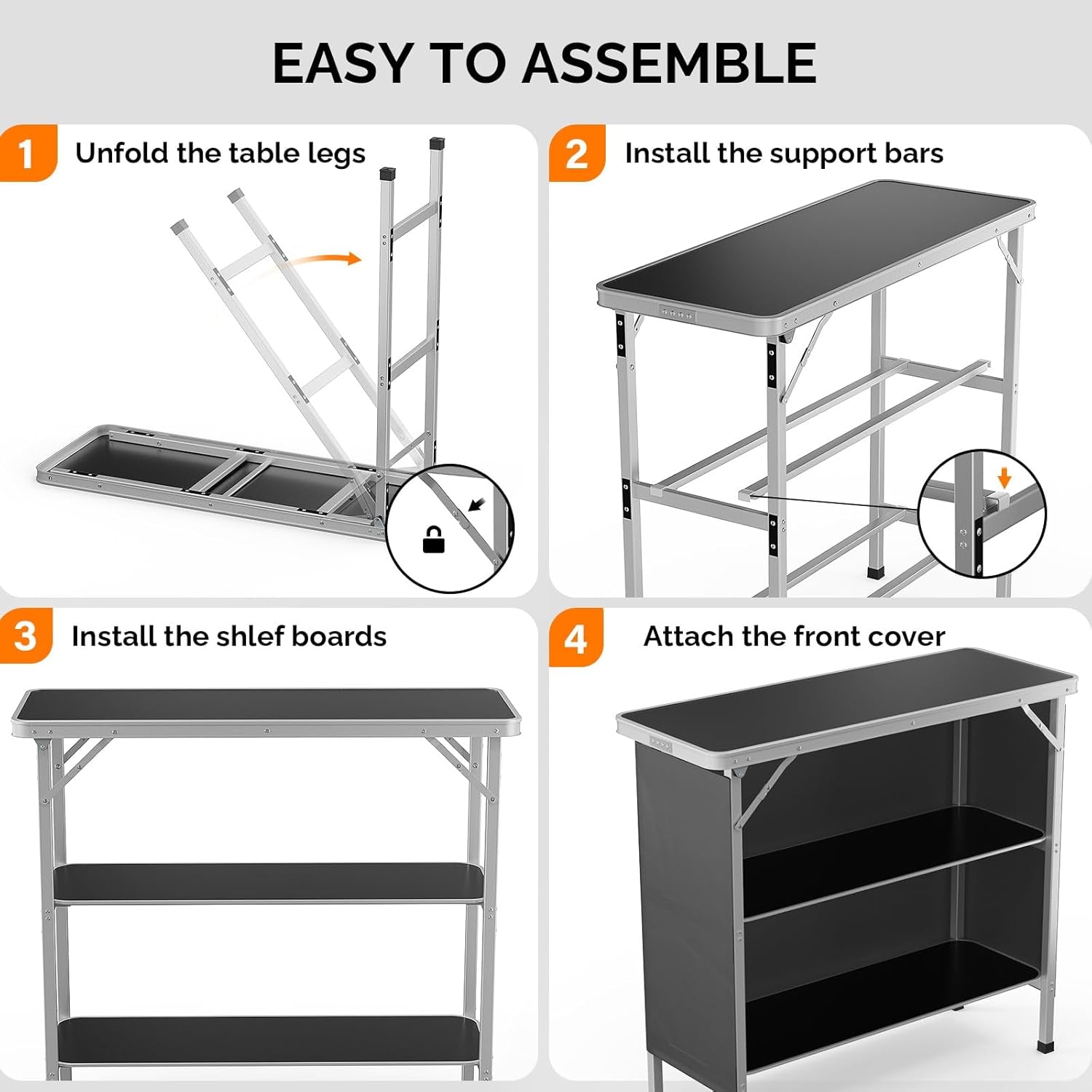 Portable Bar Table, 2-Tier Shelves, Mobile Bar Table for Events, Party, Camping, Picnic, Tradeshow, Indoor with Black Skirt, 39 "L X 34" H