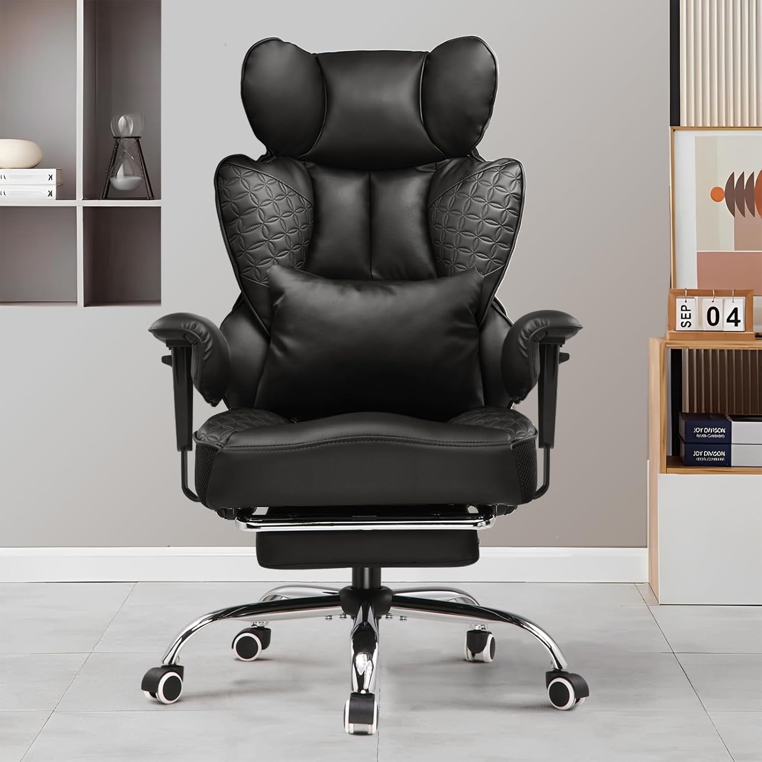 Big and Tall Gaming Chair 400Lbs Heavy Duty Office Chair with Foot Rest & Ergonomic Pocket Spring Lumbar Support, High Back 3D Saddle Shaped Cushion for Back Pain Relief, Matte-Black