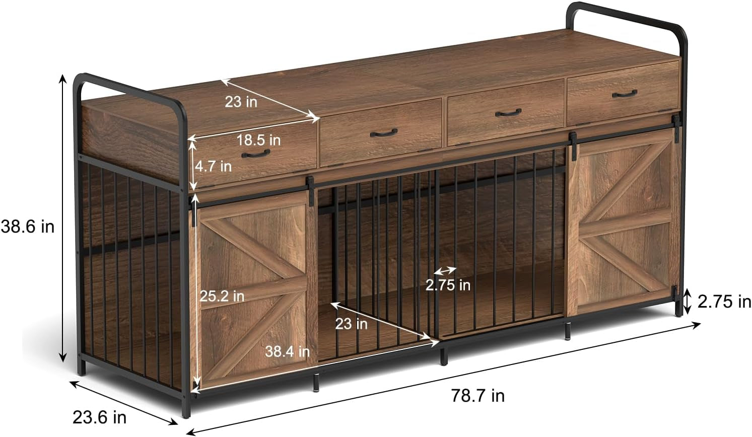 78.7 Inch Large Dog Crate Furniture for 2 Dogs Extra Large Dog Kennel Heavy Duty Wood Dog Crate Double Dog Crates Furniture TV Stand (Yellowish Browm)