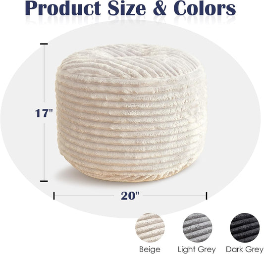Stuffed round Pouf Ottoman,Corduroy Foot Rest with Shredded Foam Filling, Lightweight and Fluffy Pouf Storage Ottoman for Living Room,Floor Poufs for Couch,20"X 17",Beige