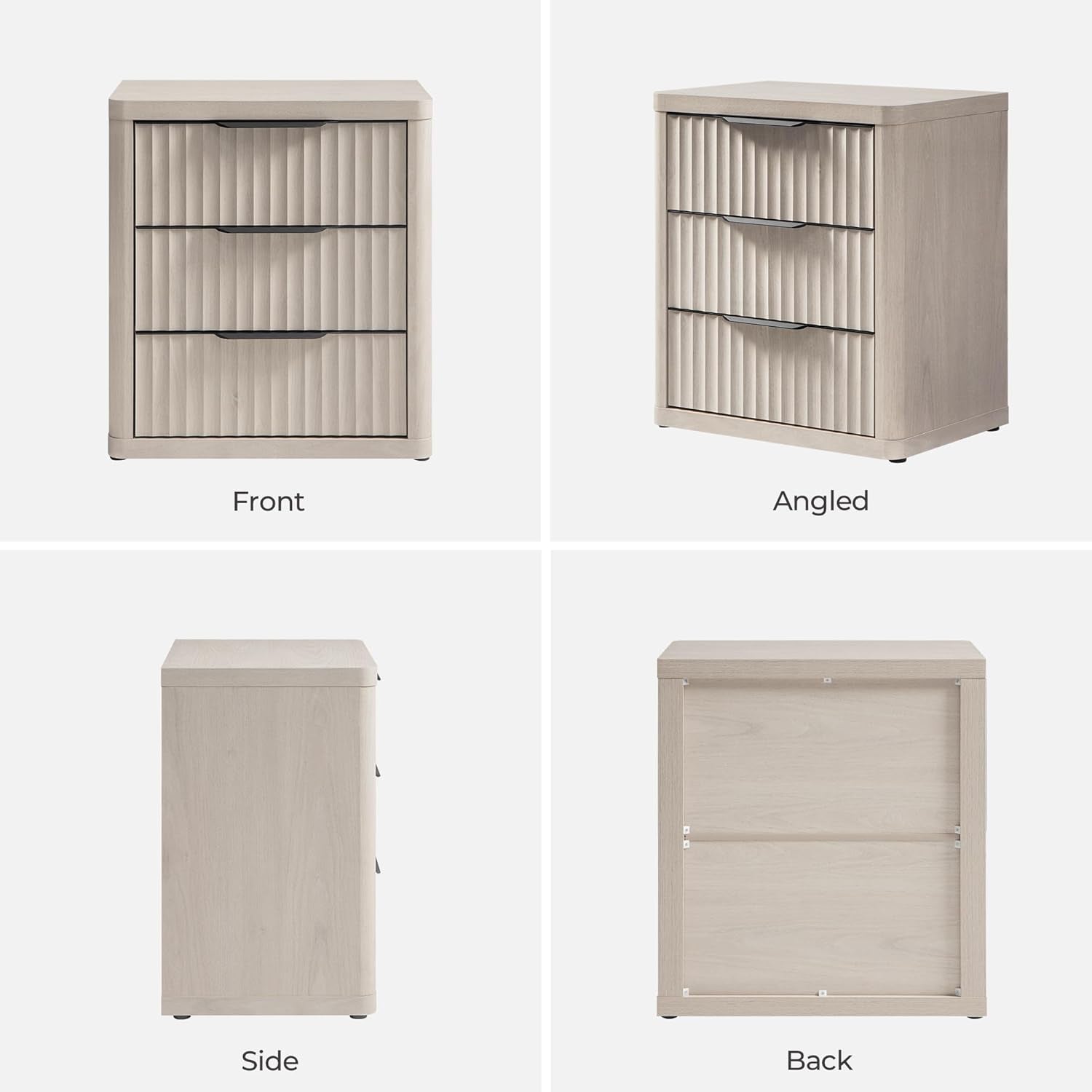 Night Stand Set of 2 Nightstands with 3 Drawers Storage Bedside Table Large Fluted Bed Side End Table Modern 25.6" Tall Wide Night Stands for Bedroom Living Room Sofa Couch Office, White Alder