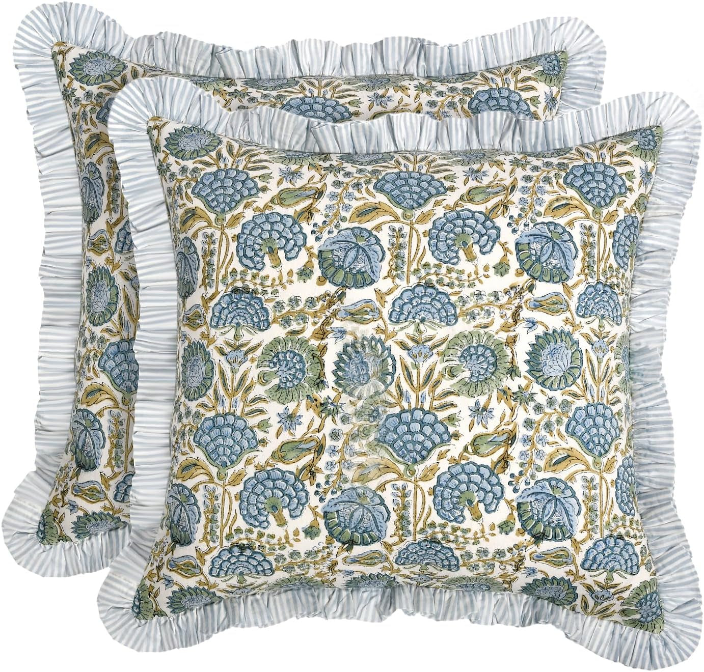 Modern Farmhouse Pillow Covers Decorative Cotton Throw Pillow Covers Set of 2 Asparagus Green Cushion Covers with Ruffle for Couch Sofa Bed Living Room Spring Home Decor 20X20