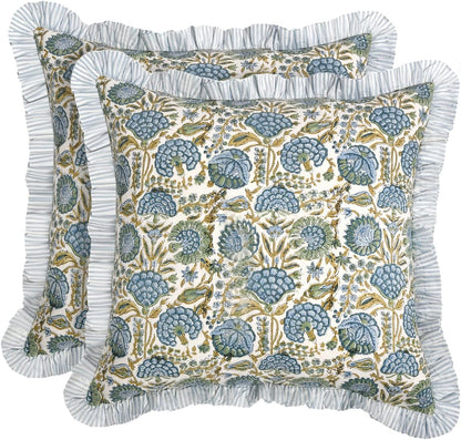 Modern Farmhouse Pillow Covers Decorative Cotton Throw Pillow Covers Set of 2 Asparagus Green Cushion Covers with Ruffle for Couch Sofa Bed Living Room Spring Home Decor 20X20