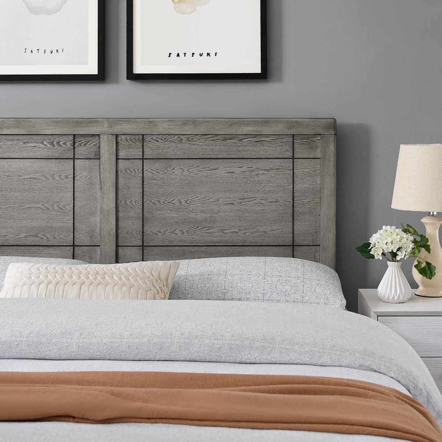 MOD-6221-GRY Archie Full Wood Headboard, Gray