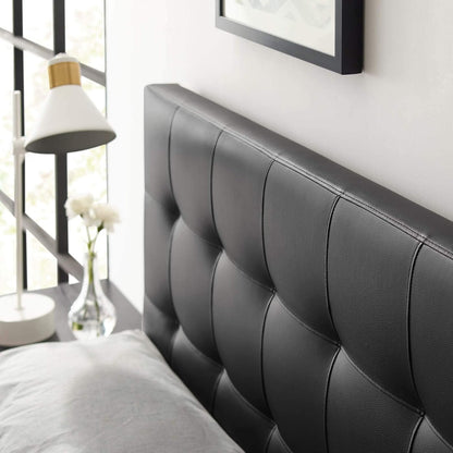 Lily Tufted Faux Leather Upholstered Queen Headboard in Black