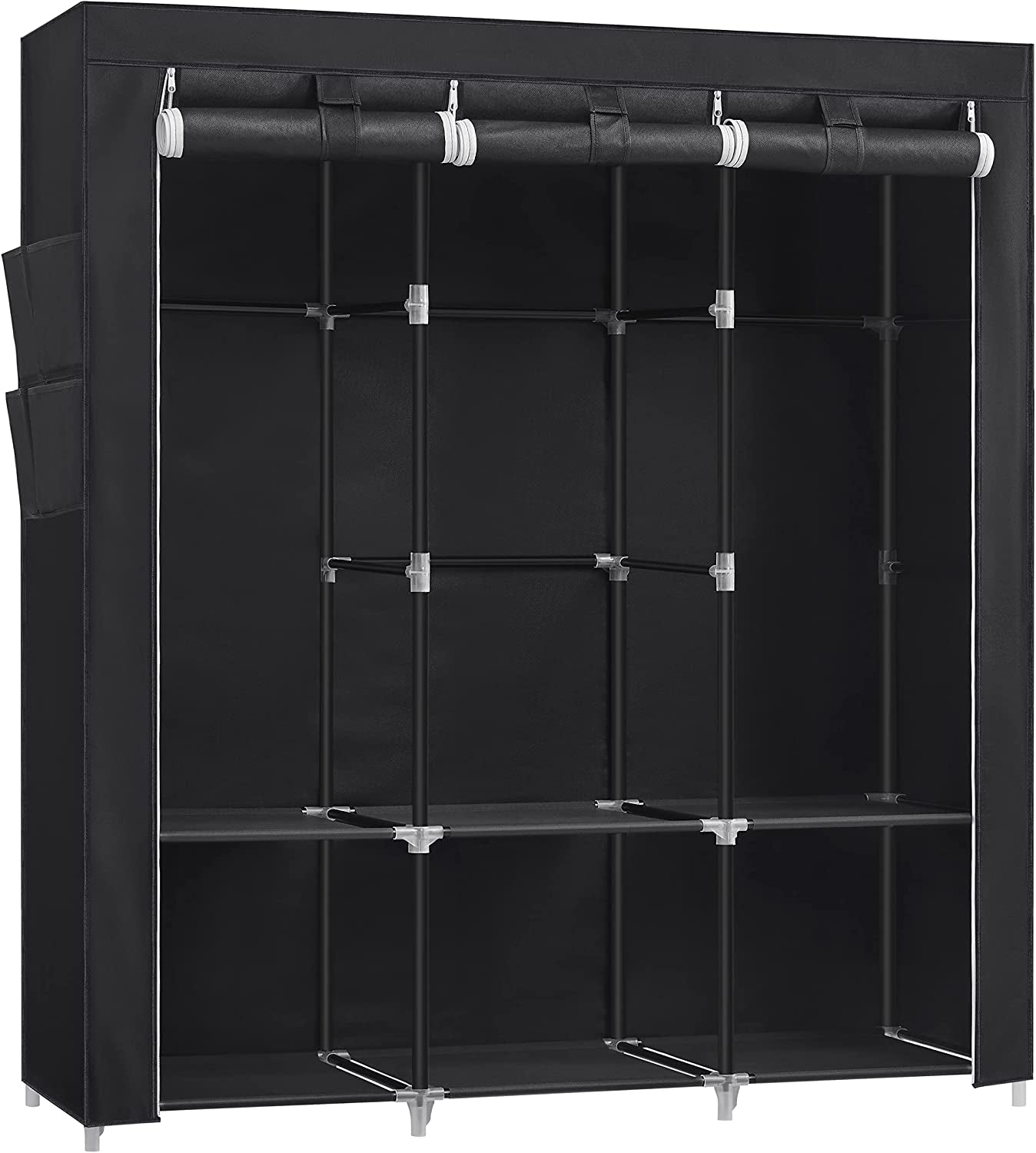 Portable Closet, Wardrobe Closet Organizer with Cover, 3 Hanging Rods and Shelves, 4 Side Pockets, 51.2 X 17.7 X 65.7 Inches, Large Capacity for Bedroom, Living Room, Ink Black URYG092B02