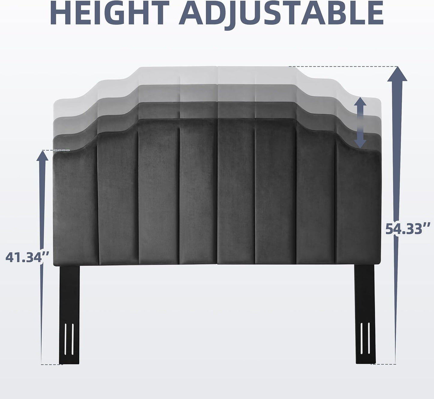 King Upholstered Headboard, Velvet Head Board, Tufted King Headboard Only, Elegantly Curved Headboards Only, Modern Vertical Channel Design Bed Head Board, Dark Gray