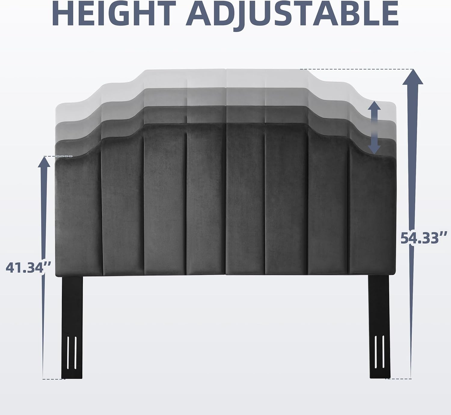 King Upholstered Headboard, Velvet Head Board, Tufted King Headboard Only, Elegantly Curved Headboards Only, Modern Vertical Channel Design Bed Head Board, Dark Gray