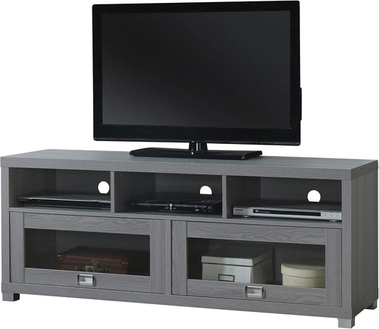 65” TV Stand with Storage & Glass Display Cabinets, Grey TV Stand for Living Room or Bedroom with Cable Management, Fits Screens up to 65 Inches When Measured Diagonally, Grey