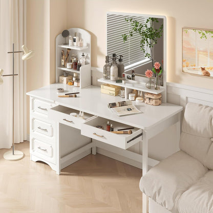 39.4" Computer Desk with Drawer, Morden White Home Office Desk, Study Writing Table with Storage for Small Spaces,Vanity Desk Makeup Table for Bedroom - White