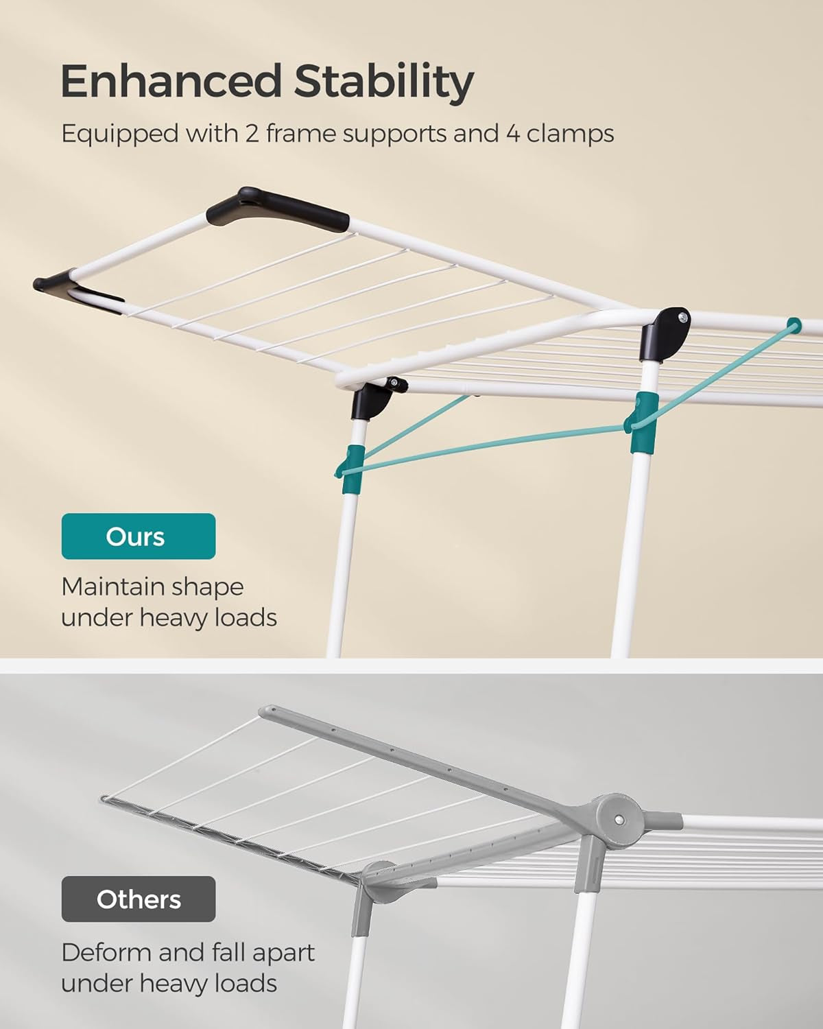 Clothes Drying Rack Foldable, Gullwing Laundry Drying Rack, Space-Saving, 22.2 X 68.1 X 38 Inches, Sock Clips, Metal Structure, for Clothes, Towels, Linens, Indoor, Outdoor White ULLR518W01