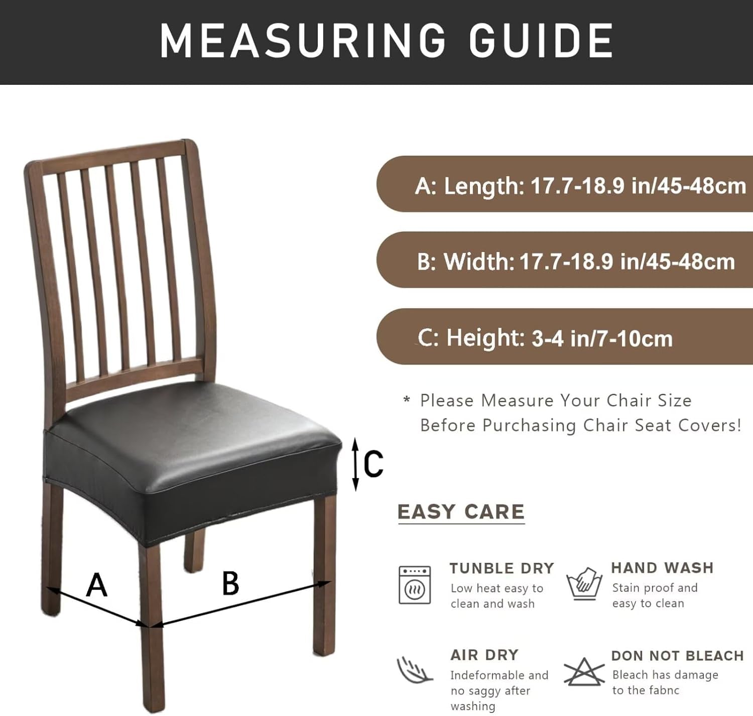 Waterproof Seat Covers for Dining Room Chairs Set of 4, Pu Leather Chair Seat Slipcovers Dining Chair Cover Removable Washable Chair Protctor Cover, Rear Covers (Pu-Coffee)