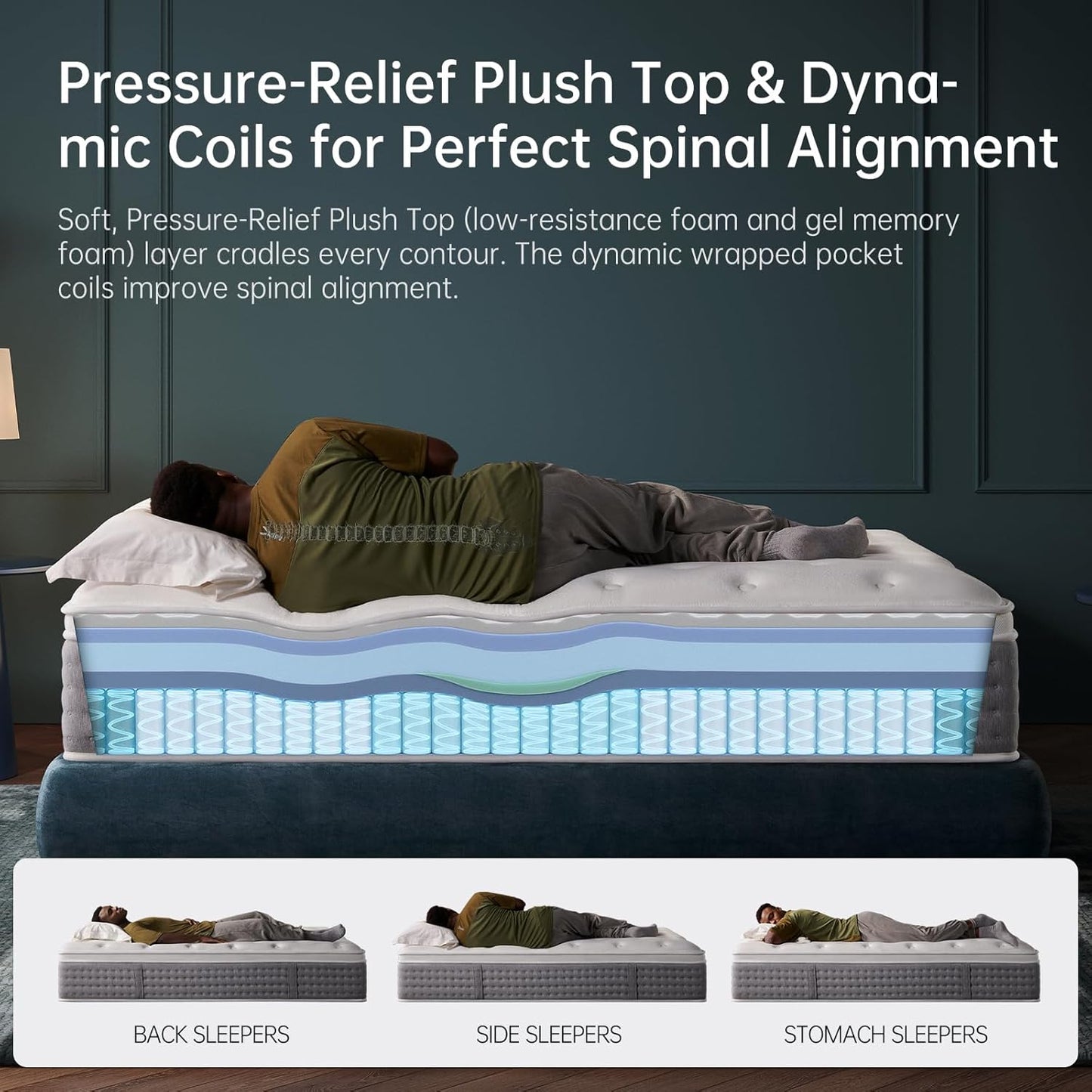 Queen Size Mattress 12 Inch, Medium Soft Hybrid with Memory Foam& Individually Wrapped Pocket Coils for Support,Certipur-Us Certified,Fiberglass-Free