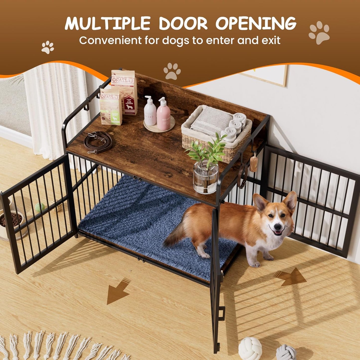 Dog Crate Furniture 32" Wooden Heavy Duty Dog Kennel with Double Doors Decorative Indoor Dogs House Side End Table